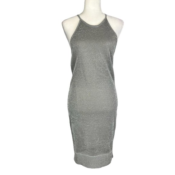 Bec and Bridge Womans Silver Metallic Cocktail Dress Sleeveless Halter size 6 - Picture 1 of 10